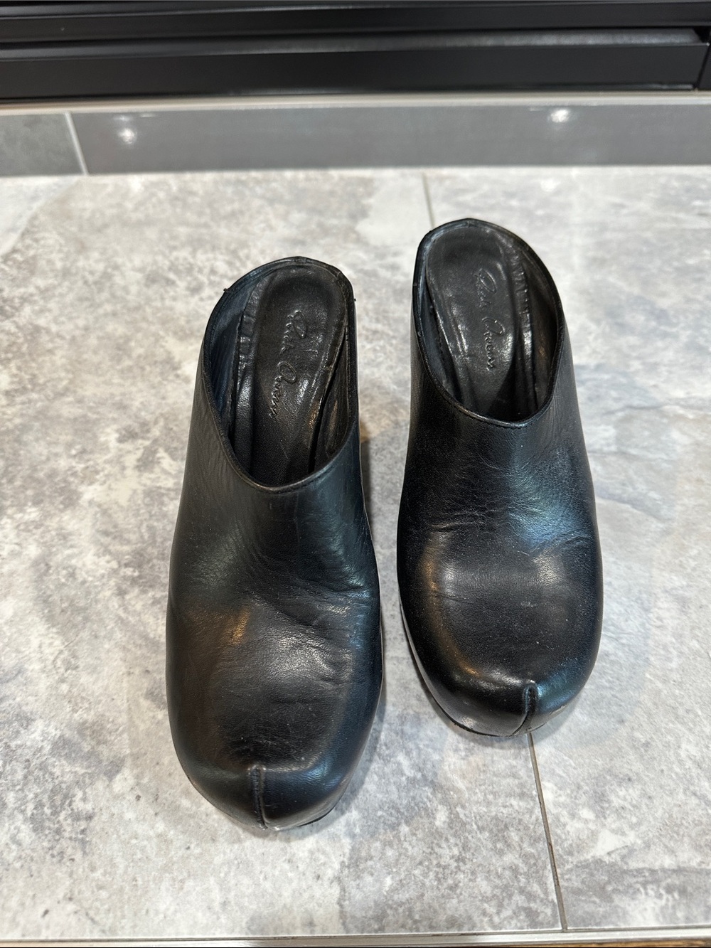 RICK OWENS Leather platform wedge Slip-On Mules